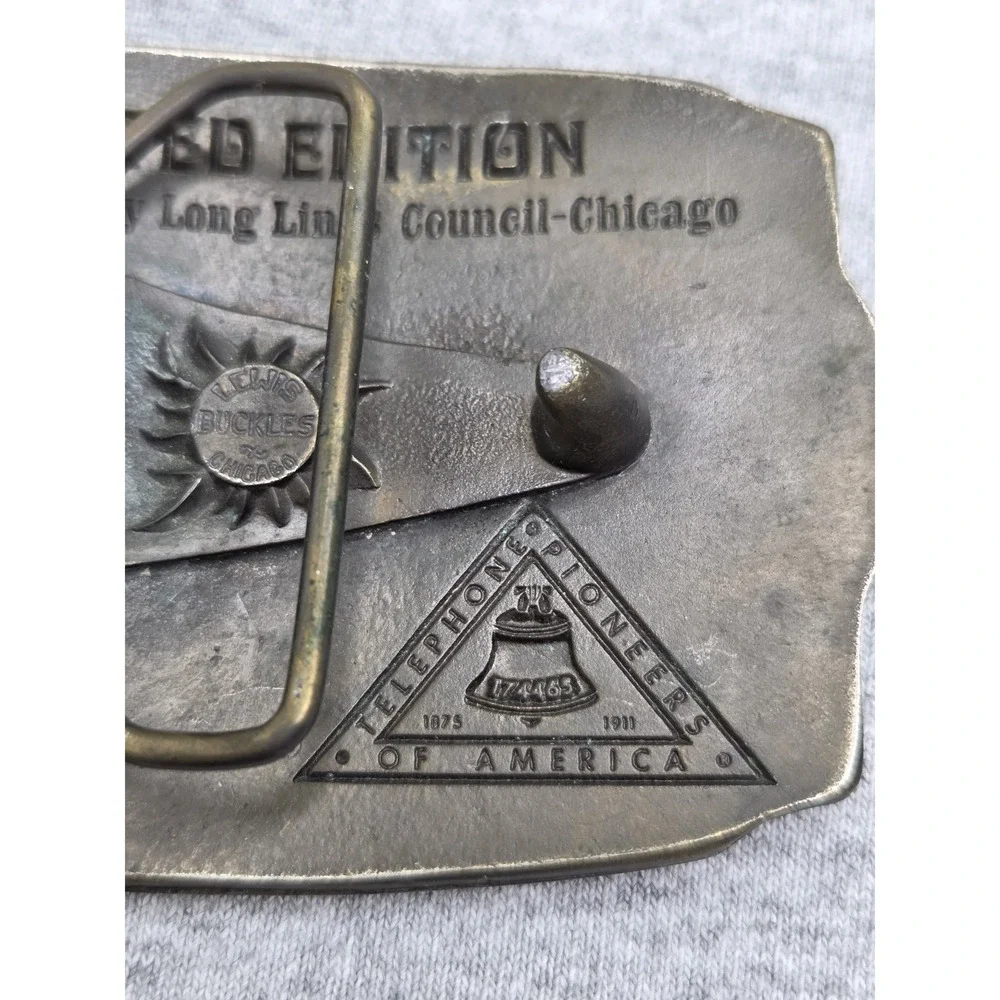 Lewis Telephone Pioneers 100 Years Industry Brass Belt Buckle